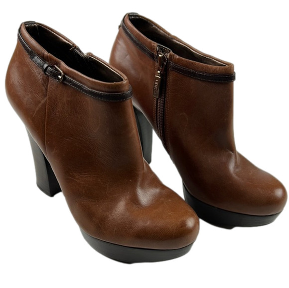 GUESS Gwalade Platform Brown Leather Booties - Picture 1 of 12